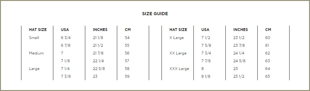 Cowboy shop hat sizes