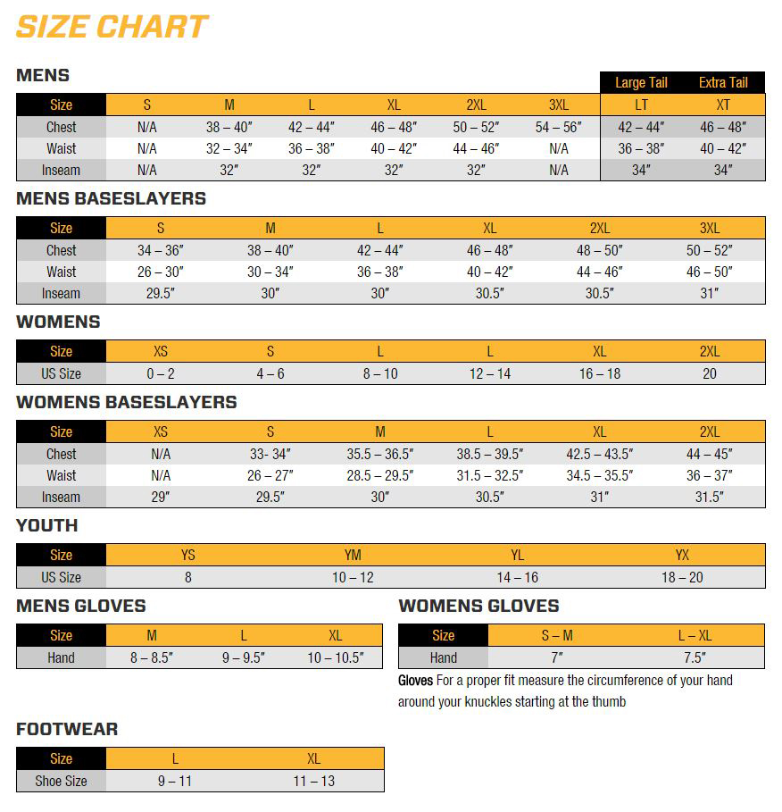 SCENTLOK ScentLok Sizing Chart