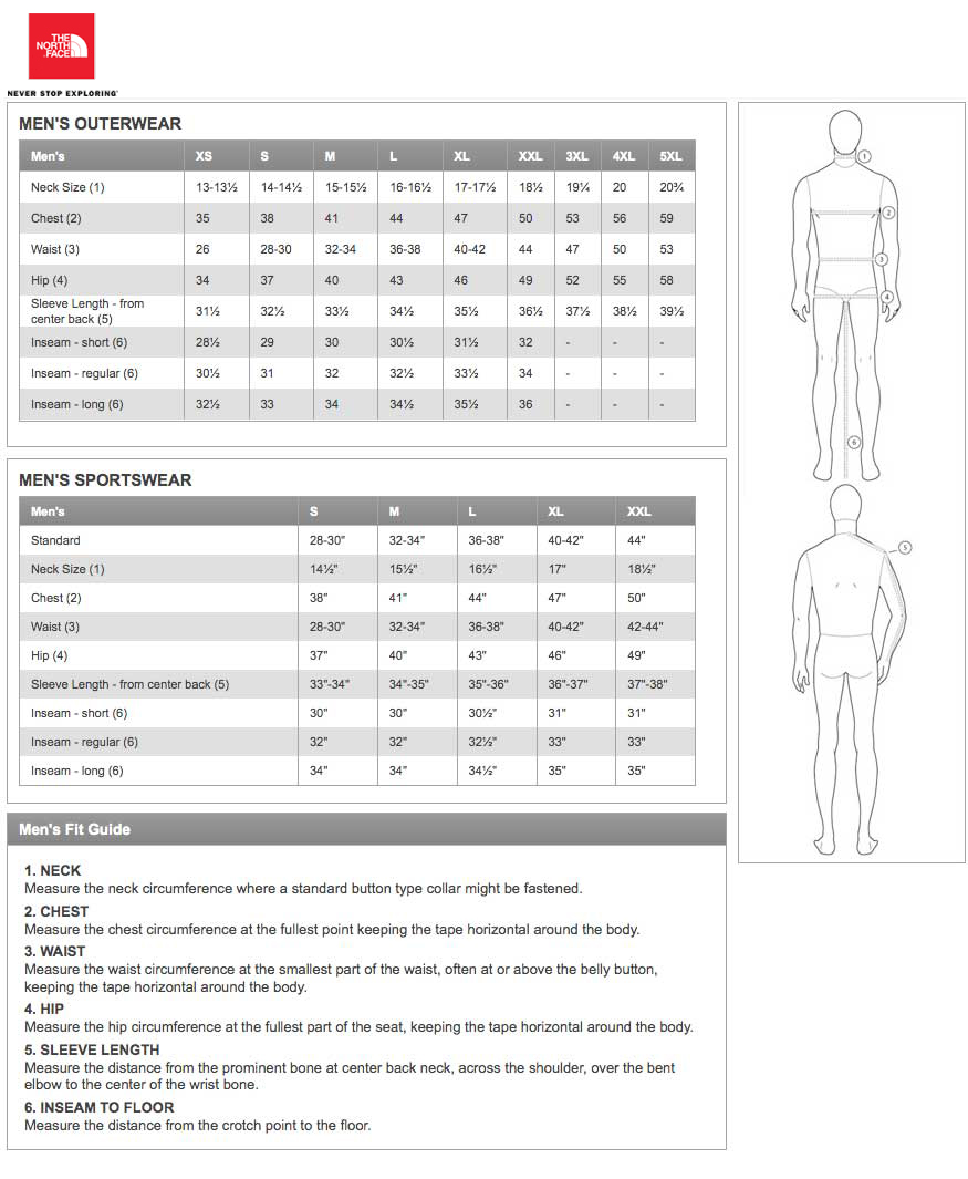 north face mens ski pants size chart