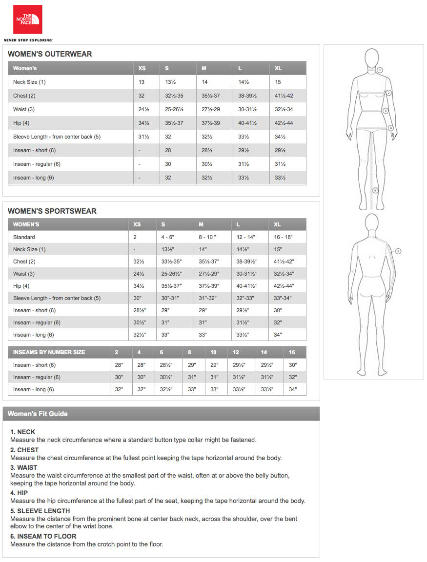 North face ladies sizes deals