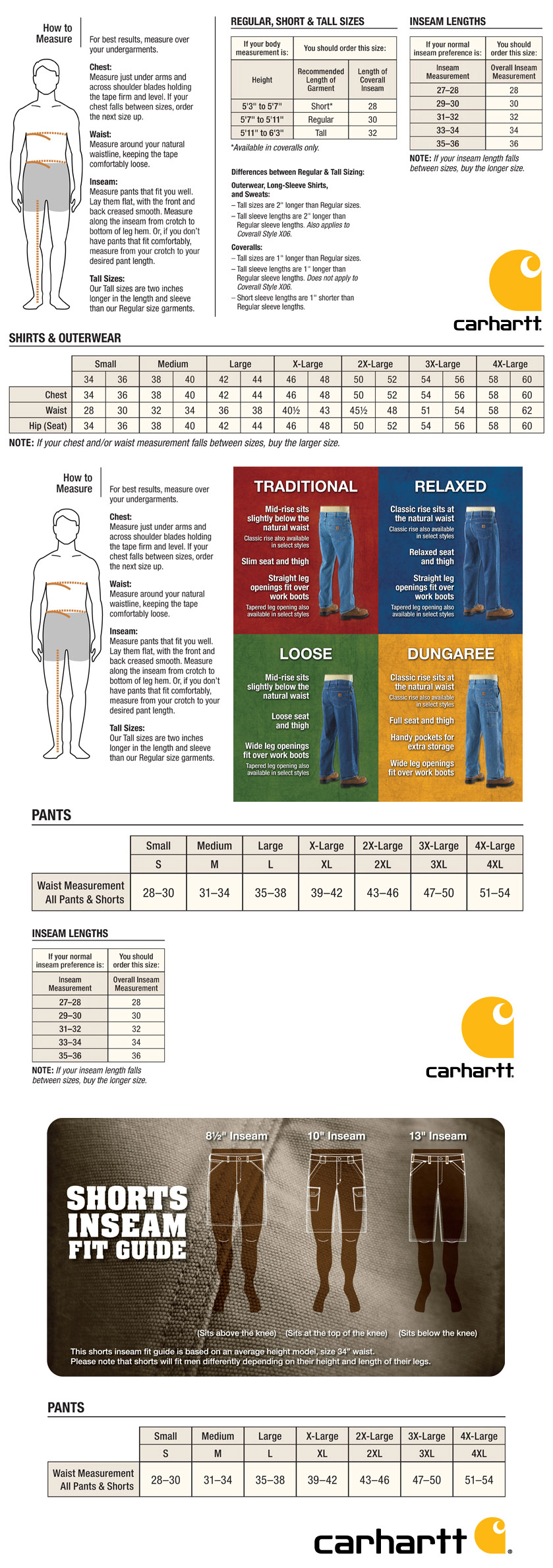 Carhartt size chart mens sale